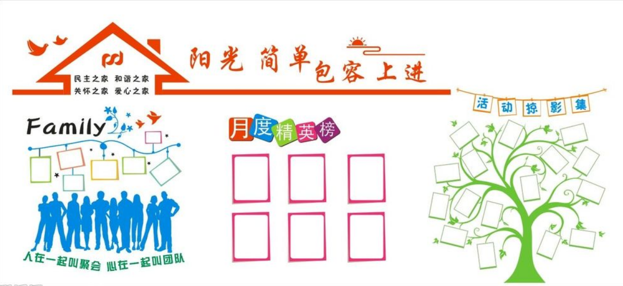 藍(lán)色企業(yè)員工風(fēng)采照片墻文化墻素材