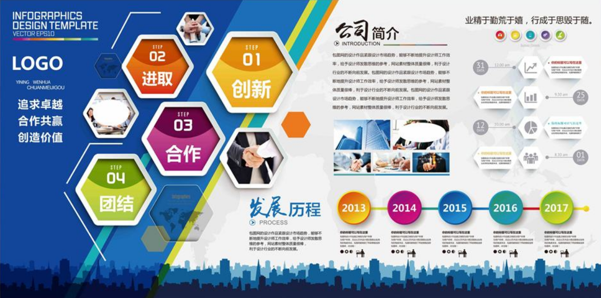 藍色創意企業文化墻照片墻公司員工風采設計