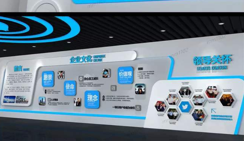 企業文化墻科技展廳展館設計3d效果圖素材圖片