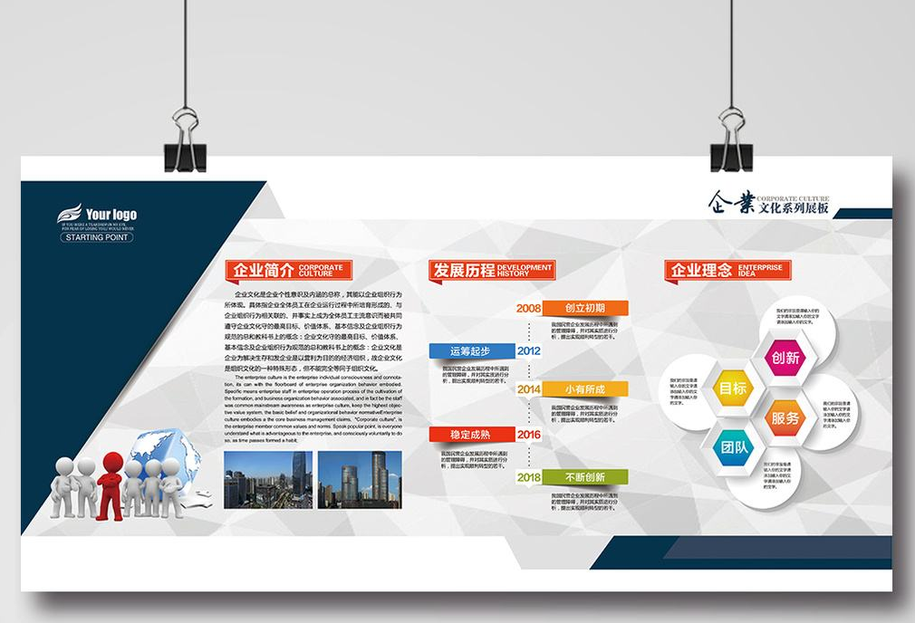 藍(lán)色立體企業(yè)大事記發(fā)展歷程榮譽(yù)文化墻展板