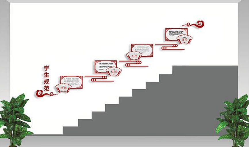 簡約海洋風卡通學校照片樓梯文化墻