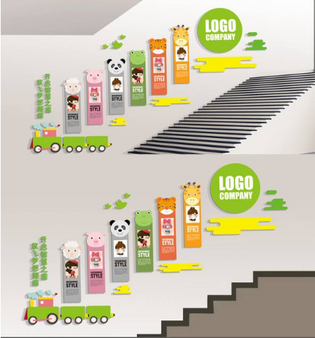 卡通動物幼兒園樓道文化墻