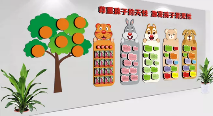 卡通幼兒園讀書微立體文化墻形象圖片