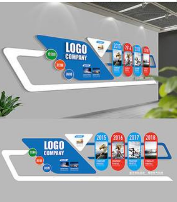 現代化的大型企業辦公室文化墻裝修效果圖