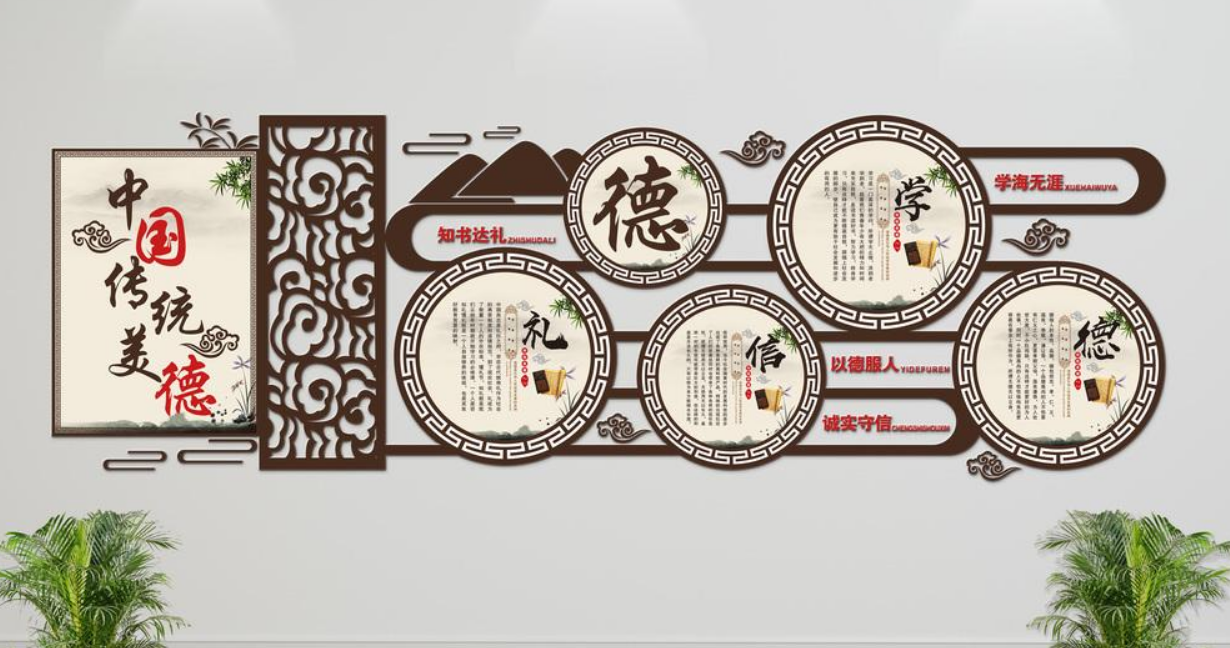 簡約中國風微立體學校德育文化墻展板