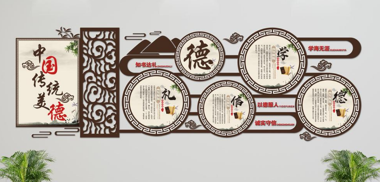 簡約中國風微立體學校德育文化墻展板