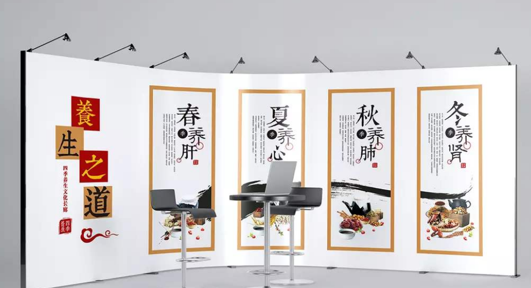 中醫文化墻中式展廳古典展館3d效果圖素材設計圖片