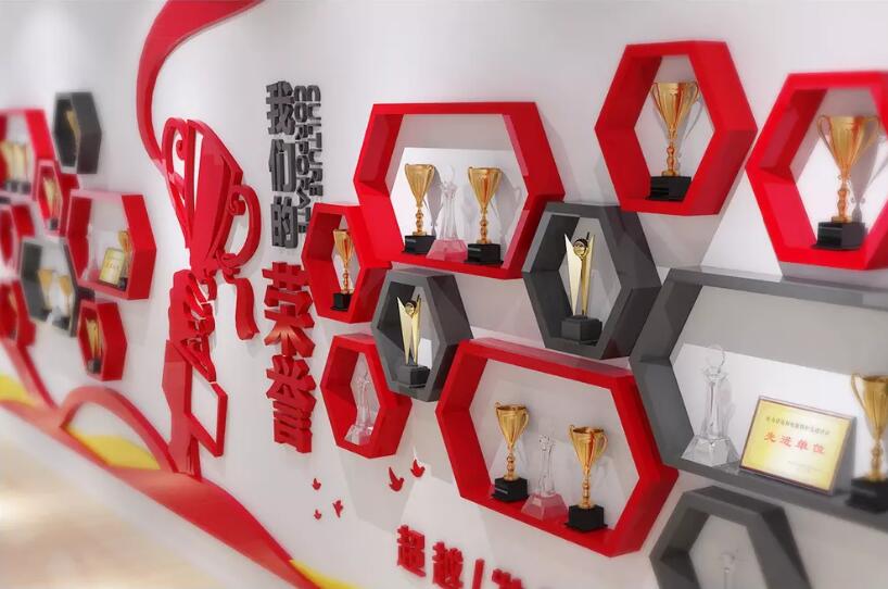創(chuàng)意紅色企業(yè)榮譽墻制作效果圖