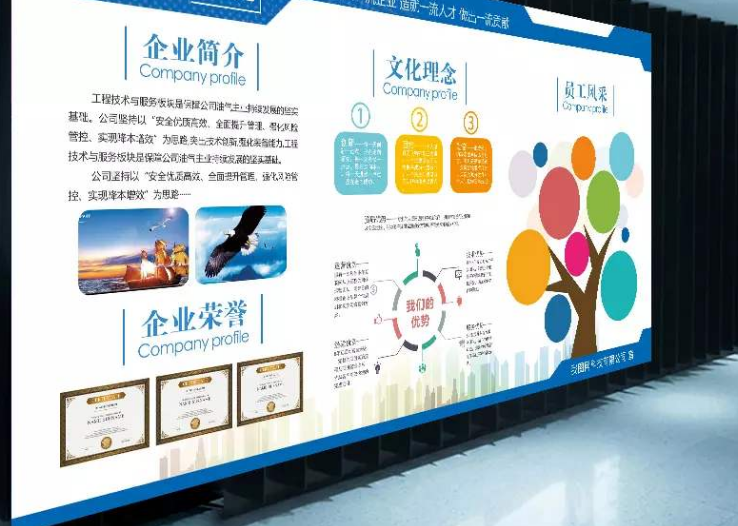 現代大型企業文化墻公司簡介展板形象墻設計