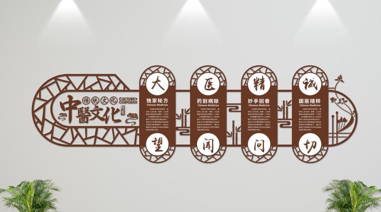 中式古典異形中醫院養生文化墻設計圖