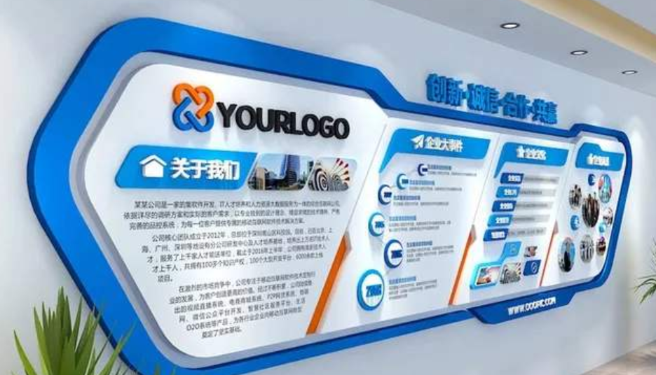 大氣藍色企業(yè)文化墻微立體展板設計圖