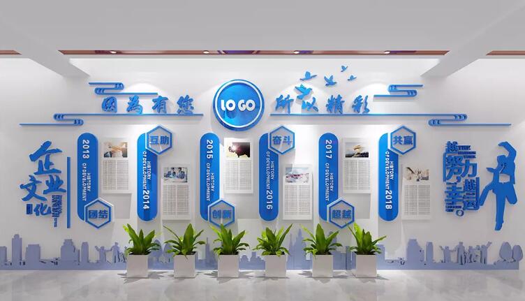 高檔藍色企業(yè)文化墻制作效果圖