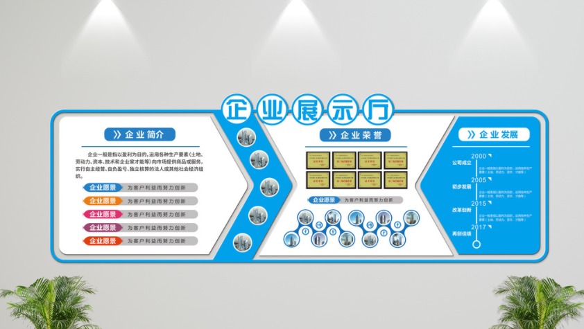 大氣藍(lán)色微立體企業(yè)文化墻展示