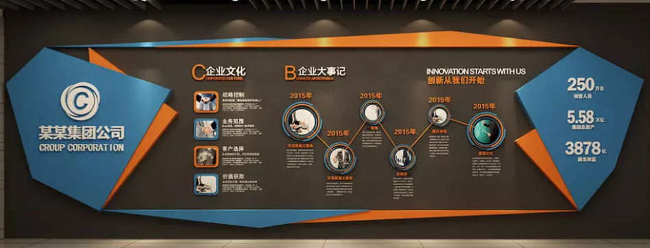 藍色科技企業文化墻大氣藍色大型辦公室形象墻