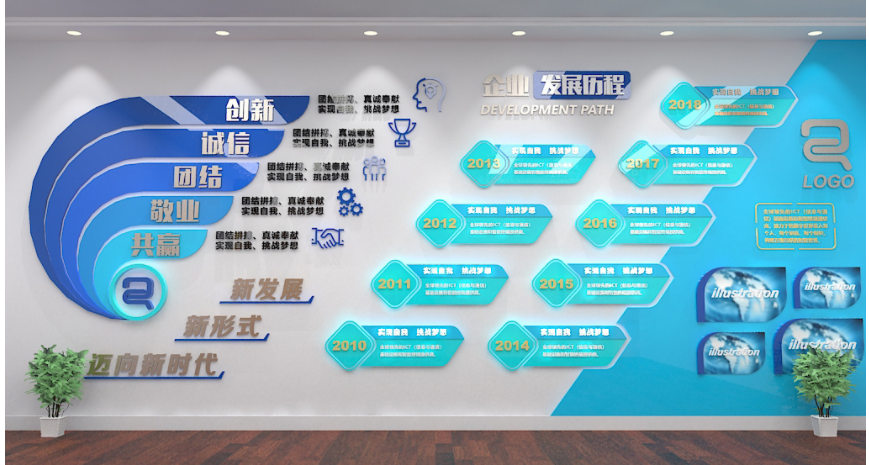 企業文化墻創意設計公司走廊布置3d效果圖